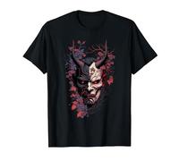 Traditional Japanese Tattoo Demon Mask, Oni Hannya Samurai T-Shirt, Men, Black, X-Large