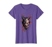 Traditional Japanese Tattoo Demon Mask, Oni Hannya Samurai T-Shirt, Women, Purple Heather, Medium