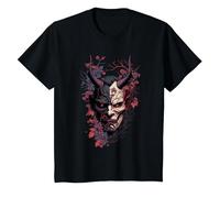 Traditional Japanese Tattoo Demon Mask, Oni Hannya Samurai T-Shirt, Youth, Black, Medium