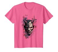 Traditional Japanese Tattoo Demon Mask, Oni Hannya Samurai T-Shirt, Youth, Pink Heather, Medium