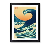 Traditional Japanese Wave Framed Wall Art Print A2 Black | Ready to Hang, Premium Gi Paper, Fade-Resistant Inks, Securely Packaged, UK Made