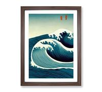 Traditional Japanese Wave No.1 Framed Print | A4 Walnut Framed Wall Art | Ready to Hang | Classic Nautical Picture | Living Room Bedroom Lounge Office