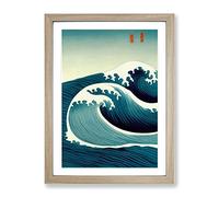 Traditional Japanese Wave No.1 Framed Print for Living Room Bedroom Home Office Décor, Wall Art Picture Ready to Hang, Oak A4 Frame (34 x 25 cm)