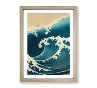 Traditional Japanese Wave No.2 Framed Print for Living Room Bedroom Home Office Décor, Wall Art Picture Ready to Hang, Oak A2 Frame (64 x 46 cm)
