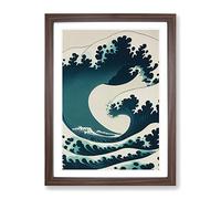Traditional Japanese Wave No.3 Framed Print | A3 Walnut Framed Wall Art | Ready to Hang | Classic Nautical Picture | Living Room Bedroom Lounge Office