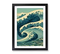 Traditional Japanese Wave No.4 Framed Print | A4 Black Framed Wall Art | Ready to Hang | Classic Nautical Picture | Living Room Bedroom Lounge Office