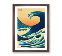 Traditional Japanese Wave No.6 Framed Print | A4 Walnut Framed Wall Art | Ready to Hang | Classic Nautical Picture | Living Room Bedroom Lounge Office