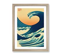 Traditional Japanese Wave No.6 Framed Print for Living Room Bedroom Home Office Décor, Wall Art Picture Ready to Hang, Oak A4 Frame (34 x 25 cm)