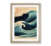 Traditional Japanese Wave No.7 Framed Print | A4 Oak Framed Wall Art | Ready to Hang | Classic Nautical Picture | Living Room Bedroom Lounge Office