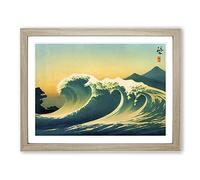Traditional Japanese Wave Vol.1 H1022 Framed Print for Living Room Bedroom Home Office Décor, Wall Art Picture Ready to Hang, Oak A4 Frame (34 x 25 cm)