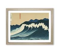 Traditional Japanese Wave Vol.2 H1022 Framed Print for Living Room Bedroom Home Office Décor, Wall Art Picture Ready to Hang, Oak A4 Frame (34 x 25 cm)