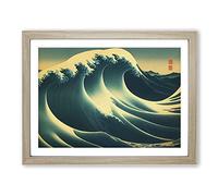 Traditional Japanese Wave Vol.3 H1022 Framed Print for Living Room Bedroom Home Office Décor, Wall Art Picture Ready to Hang, Oak A4 Frame (34 x 25 cm)