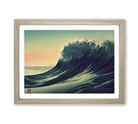 Traditional Japanese Wave Vol.4 H1022 Framed Print for Living Room Bedroom Home Office Décor, Wall Art Picture Ready to Hang, Oak A4 Frame (34 x 25 cm)