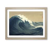 Traditional Japanese Wave Vol.5 H1022 Framed Print for Living Room Bedroom Home Office Décor, Wall Art Picture Ready to Hang, Oak A4 Frame (34 x 25 cm)