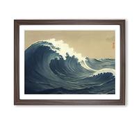 Traditional Japanese Wave Vol.5 H1022 Framed Print for Living Room Bedroom Home Office Décor, Wall Art Picture Ready to Hang, Walnut A4 Frame (34 x 25 cm)