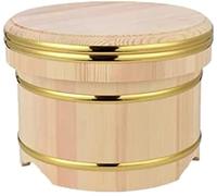 Traditional Japanese Wooden Sushi Rice Mixing Bowl with Copper Bands and Lid for Authentic Sushi Making at Home or Restaurant