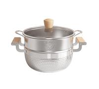 Traditional Japanese Yukihira Saucepan Nonstick Pot, Stainless Steel Milk Sauce Pan with Glass Lid and Food Steamer for Ramen, Milk (18cm/7in,with Steamer)