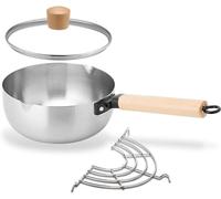 Traditional Japanese Yukihira Saucepan with Wooden Handle and Oil Drip Rack, Nonstick Stainless Steel Pot Hammered Milk Sauce Pan for Ramen[Energy Class A] (Size : 20cm)