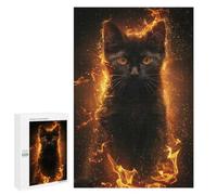 Traditional Jigsaw Puzzle for Adults, 1000 PCS, Black Cat Surrounded by Fire Design, An Enjoyable Family Activity for Time Spent Together