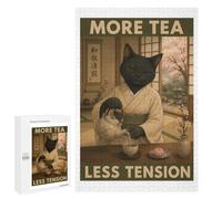 Traditional Jigsaw Puzzle for Adults, 1000 PCS, Black Cat Tea Ceremony Poster Design, An Engaging Indoor Activity for Quiet Evenings, at Home