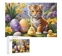 Traditional Jigsaw Puzzle for Adults, 1000 PCS, Easter Tiger Cub with Ducklings Design, An Enjoyable Family Activity for Time Spent Together