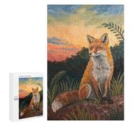 Traditional Jigsaw Puzzle for Adults, 1000 PCS, Fox Sitting in Nature at Sunset Design, An Engaging Indoor Activity for Quiet Evenings