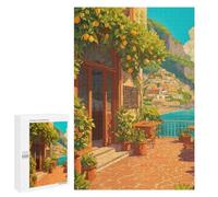 Traditional Jigsaw Puzzle for Adults, 1000 PCS, Italian Coastal Cafe with Lemon Trees Design, Classic Jigsaw Entertainment for The Home, at Home