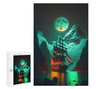 Traditional Jigsaw Puzzle for Adults, 1000 PCS, Pirate Ship Under Full Moon -6 Design, A Mindful Leisure Activity for Puzzle Lovers, at Home