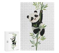 Traditional Jigsaw Puzzle for Adults, 300 PCS, Cute Panda Climbing Bamboo Illustration Design, Classic Jigsaw Entertainment for The Home, at Home