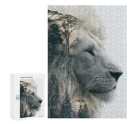 Traditional Jigsaw Puzzle for Adults, 300 PCS, Double Exposure Lion And Forest Design, An Engaging Indoor Activity for Quiet Evenings, at Home