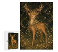 Traditional Jigsaw Puzzle for Adults, 300 PCS, Enchanted Deer with Flowers And Fireflies Design, A Relaxing Challenge for Adult Puzzle Enthusiasts