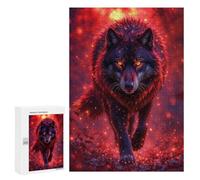 Traditional Jigsaw Puzzle for Adults, 300 PCS, Fiery Wolf in Enchanted Forest Design, An Engaging Indoor Activity for Quiet Evenings