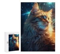 Traditional Jigsaw Puzzle for Adults, 300 PCS, Kitty Cat in Space Galaxy Design, Classic Jigsaw Entertainment for The Home, at Home