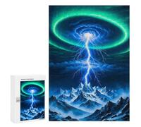Traditional Jigsaw Puzzle for Adults, 300 PCS, Lightning Strikes Mountain Under Aurora Borealis Design, Versatile Leisure for Adults Who Enjoy Jigsaws
