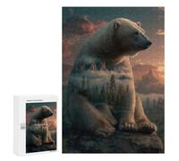 Traditional Jigsaw Puzzle for Adults, 300 PCS, Polar Bear Double Exposure Landscape Design, Versatile Leisure for Adults Who Enjoy Jigsaws, at Home