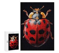 Traditional Jigsaw Puzzle for Adults, 300 PCS, Vivid Red Ladybug Macro Photography Design, An Engaging Indoor Activity for Quiet Evenings, at Home