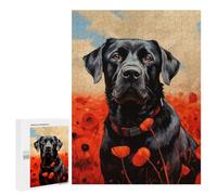 Traditional Jigsaw Puzzle for Adults, 500 PCS, Black Lab in Poppies Design, Classic Jigsaw Entertainment for The Home, at Home