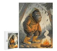 Traditional Jigsaw Puzzle for Adults, 500 PCS, Cartoon Gorilla Camping in The Rain Design, Versatile Leisure for Adults Who Enjoy Jigsaws, at Home