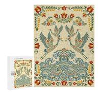 Traditional Jigsaw Puzzle for Adults, 500 PCS, Decorative Traditional Nordic Cranes Waves Floral Pattern Design, An Engaging Indoor Activity for Quiet Evenings