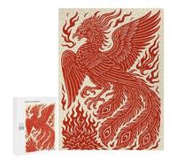Traditional Jigsaw Puzzle for Adults, 500 PCS, Red Phoenix Rising Poster Mythical Fire Bird Fantasy Wall Art Design, An Engaging Indoor Activity for Quiet Evenings