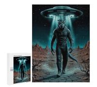 Traditional Jigsaw Puzzle for Adults, 500 PCS, Reptilian Alien Under UFO Beam Design, An Engaging Indoor Activity for Quiet Evenings, at Home