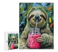 Traditional Jigsaw Puzzle for Adults, 500 PCS, Sloth with Smoothie Painting Design, Classic Jigsaw Entertainment for The Home, at Home