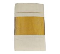 Traditional Kerala Cotton Saree with Gold Border, Onam Festival Wear, Off-White
