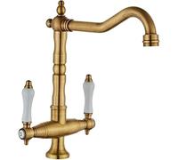 Traditional Kitchen Faucet Solid Brass Dual Handle Ceramic Mixer Antique Bronze Finish Classic Design for Home Durable and Stylish Kitchen Sink Tap