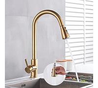 Traditional Kitchen Mixer Tap Faucet Brass Gold Kitchen Faucet Rotatable Single Sharp Handle Single Hole Hot&Cold Water Aqiong