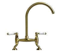 Traditional Kitchen Mixer Tap, Two Hole Bridge Lever, Brushed Brass Finish