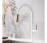 Traditional Kitchen Sink Bridge Mixer Tap 360° Swivel Kitchen Faucet Single Lever Solid Brass Hot and Cold Tap Two Function Spout with Pull Out Spray Black Paint,White (Black) (White)