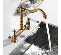Traditional Kitchen Sink Mixer Tap 2 Hole Dual Lever Bridge Brass Faucet 1/4 Turn Dual Ceramic Handles Tap Deck Mounted Hot and Cold Water Spout Faucet for Home Bathroom Kitchen Sink