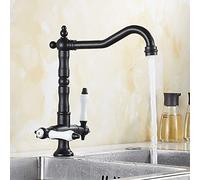 Traditional Kitchen Sink Mixer Tap Double Handle Solid Brass Antique Bronze Classic Faucet(3)