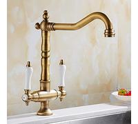 Traditional Kitchen Sink Mixer Tap Double Handle Solid Brass Antique Bronze Classic Faucet(OneSize)